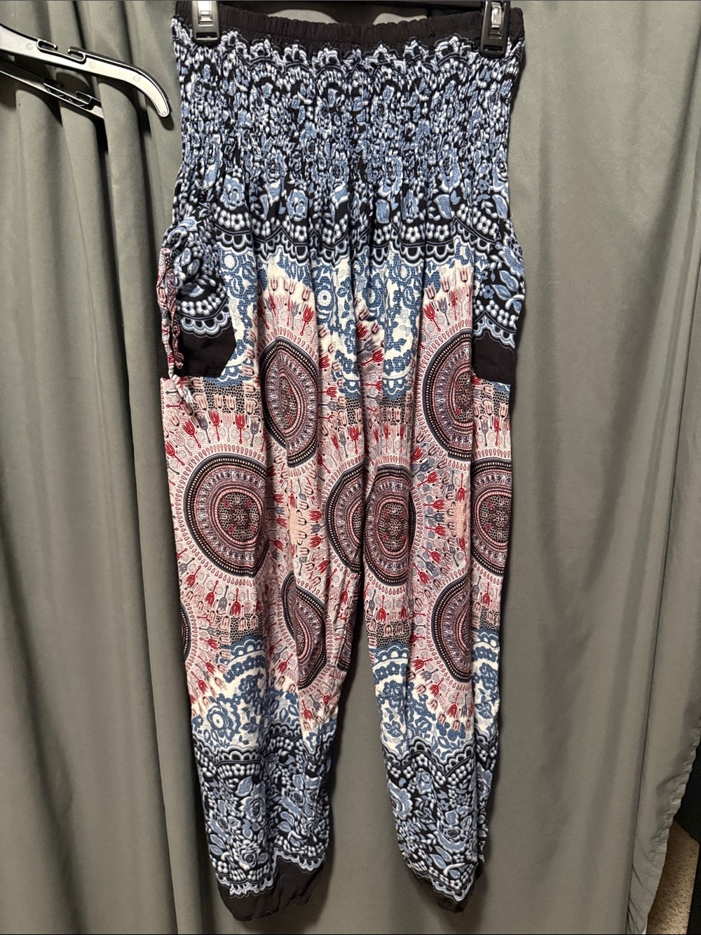 Bohemian Medallion Print Women's Harem Pants in Blue and Red